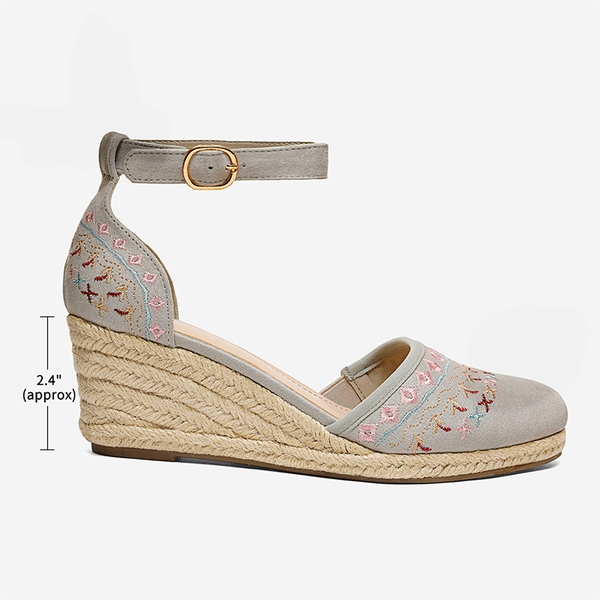 Closed Toe Espadrille Wedges - LIGHT GREY - 1